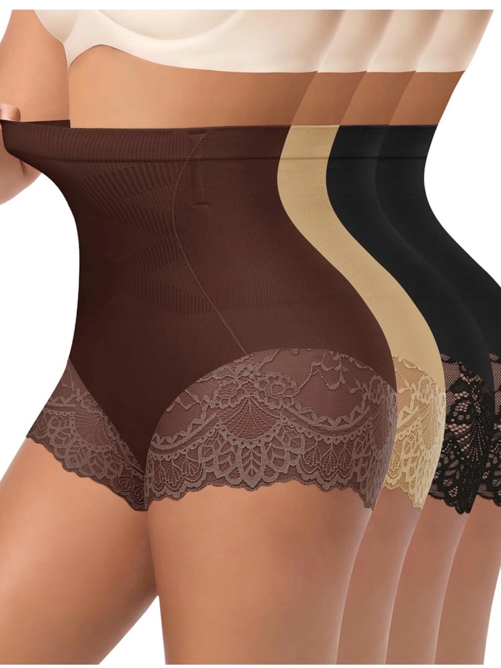 Alexander Wang Lace-Trim High-Waist Shaping Briefs - Brown, Beige, Black